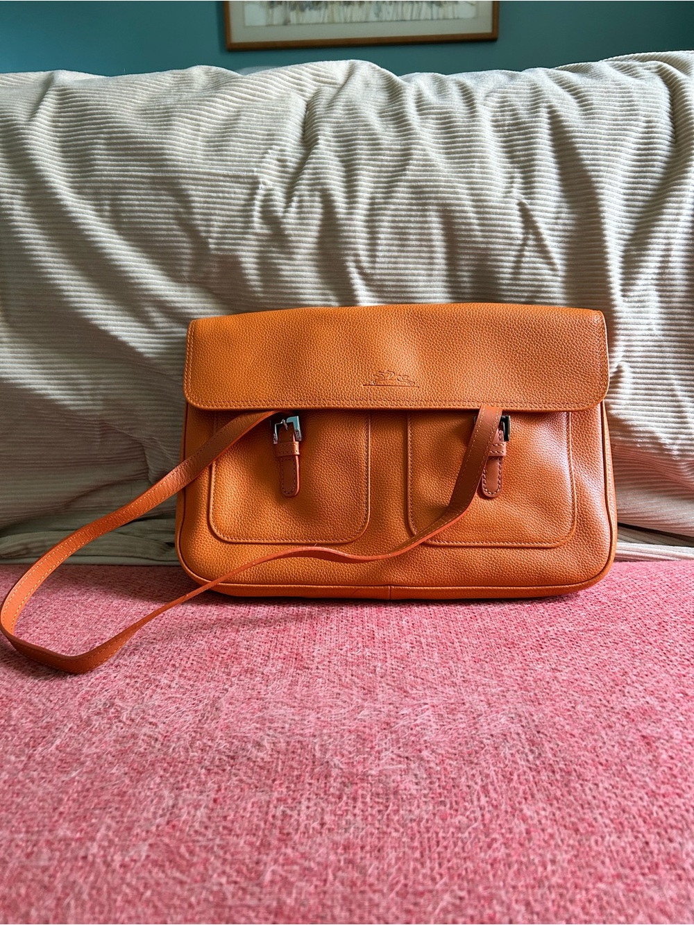 Longchamp Leather Messenger Bag in Orange